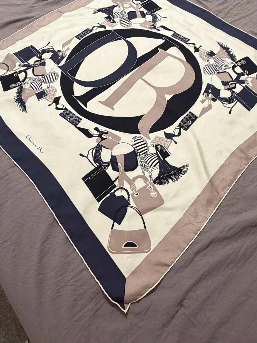 Dior Silk Logo Scarf in Beige, Navy, Black